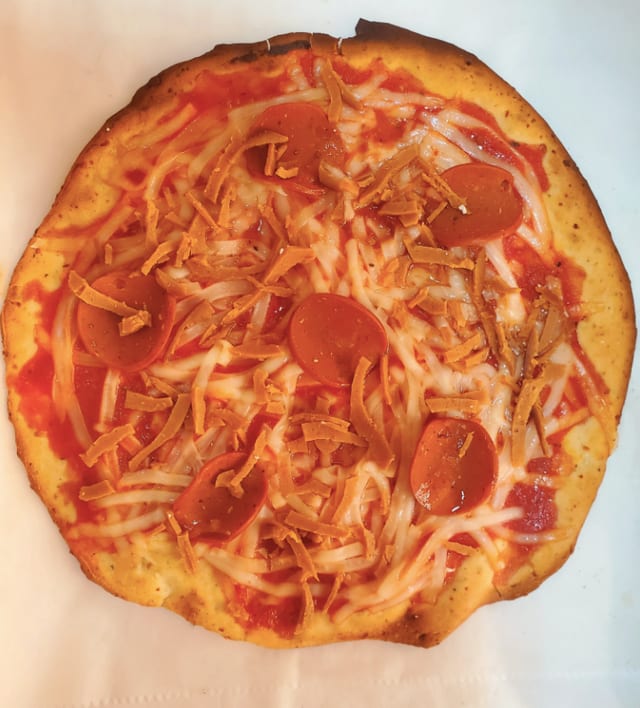 ZeroGluten Vegan Bacon Pepperoni Pizza.
