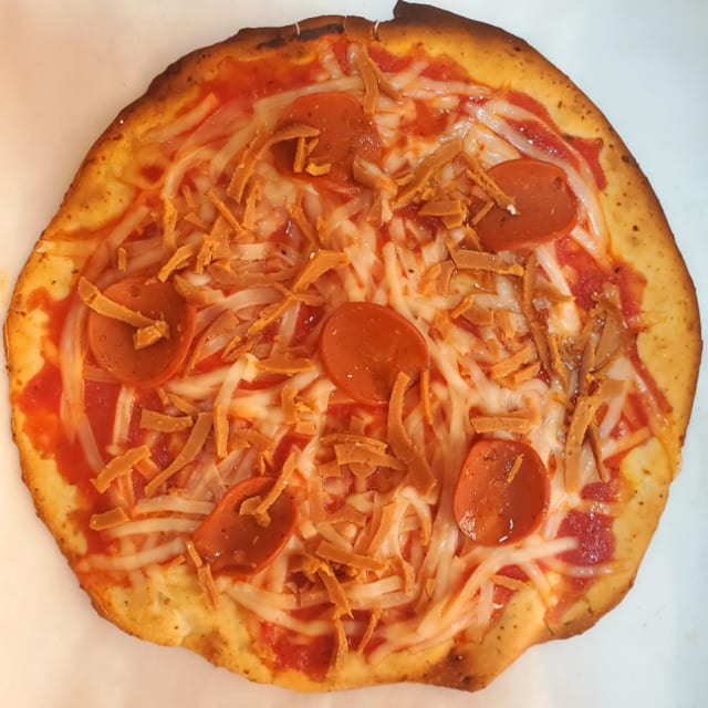 ZeroGluten Bacon Pepperoni Pizza.